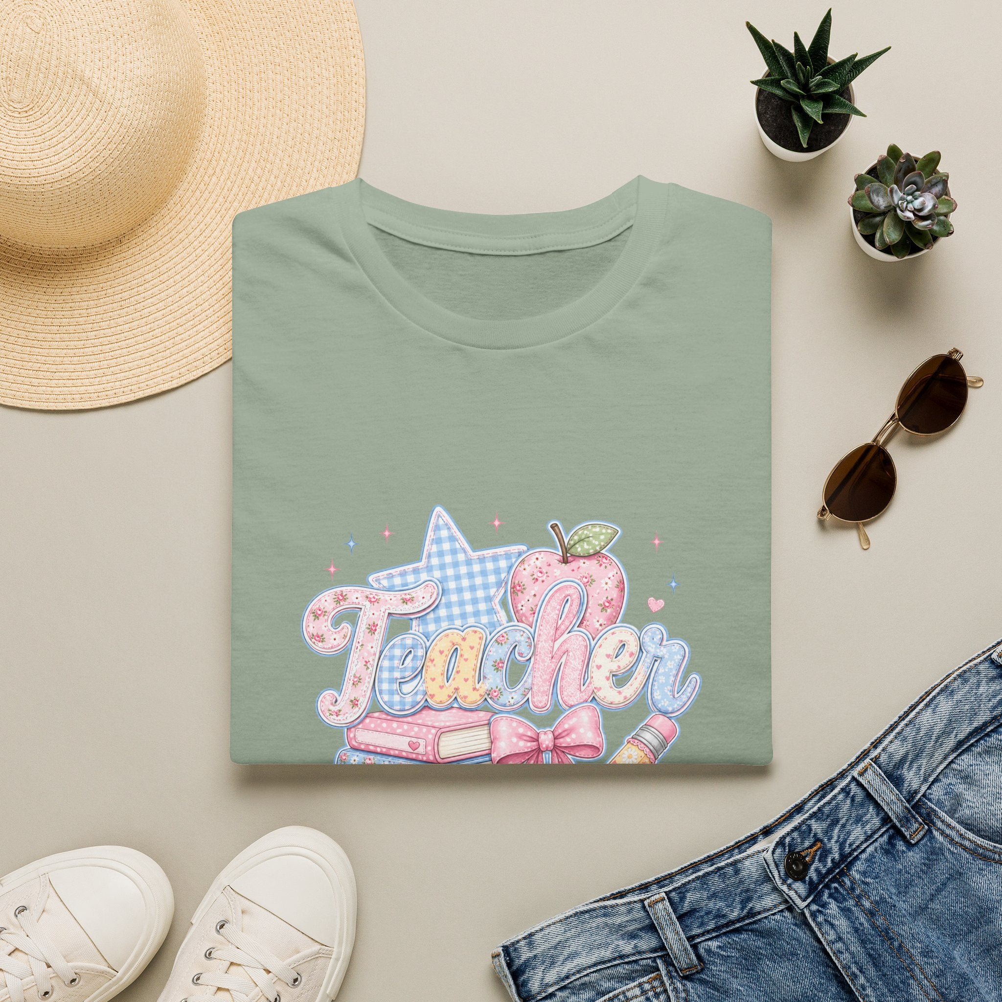 Cute Pastel Apple & Books Teacher T-Shirt — Funny Back-to-School Gift Graphic Tee