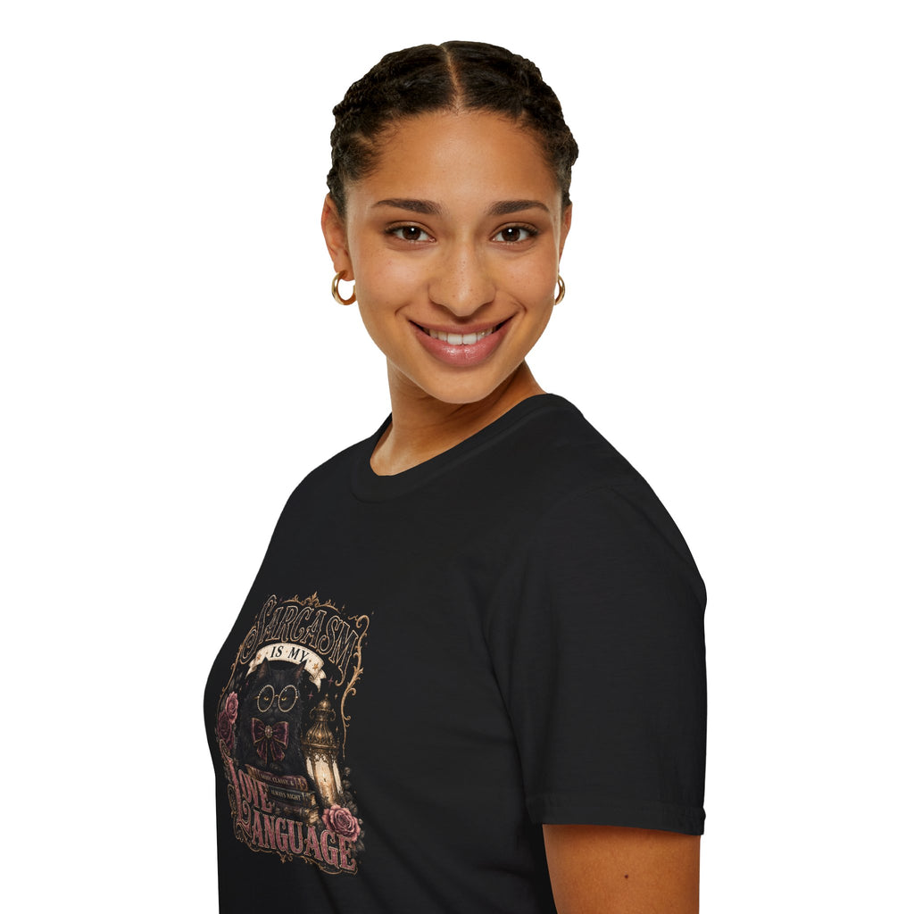 Sarcasm Is My Love Language Cat T-Shirt — Funny Gift for Her Vintage Graphic Tee