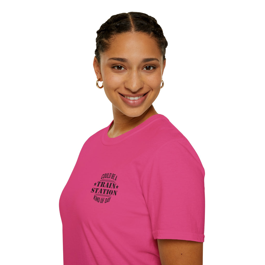 Could Be a Train Station Kind of Day T-Shirt — Funny Sarcastic Gift for Her Pocket Tee