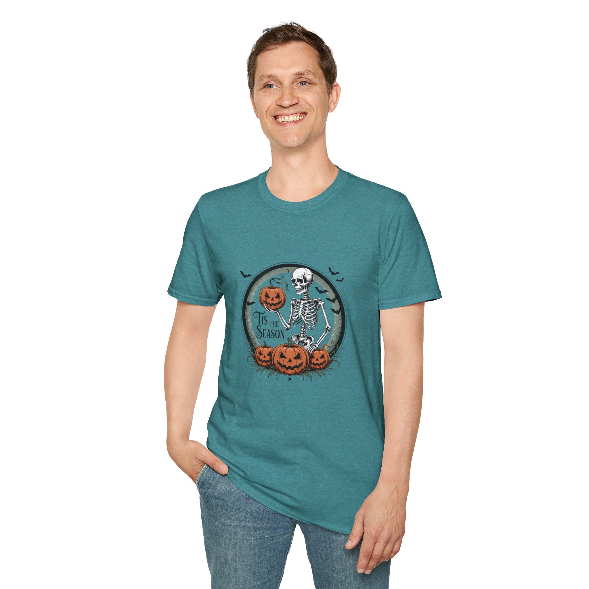Tis the Season Skeleton Pumpkin T-Shirt — Funny Halloween Gift for Women Graphic Tee