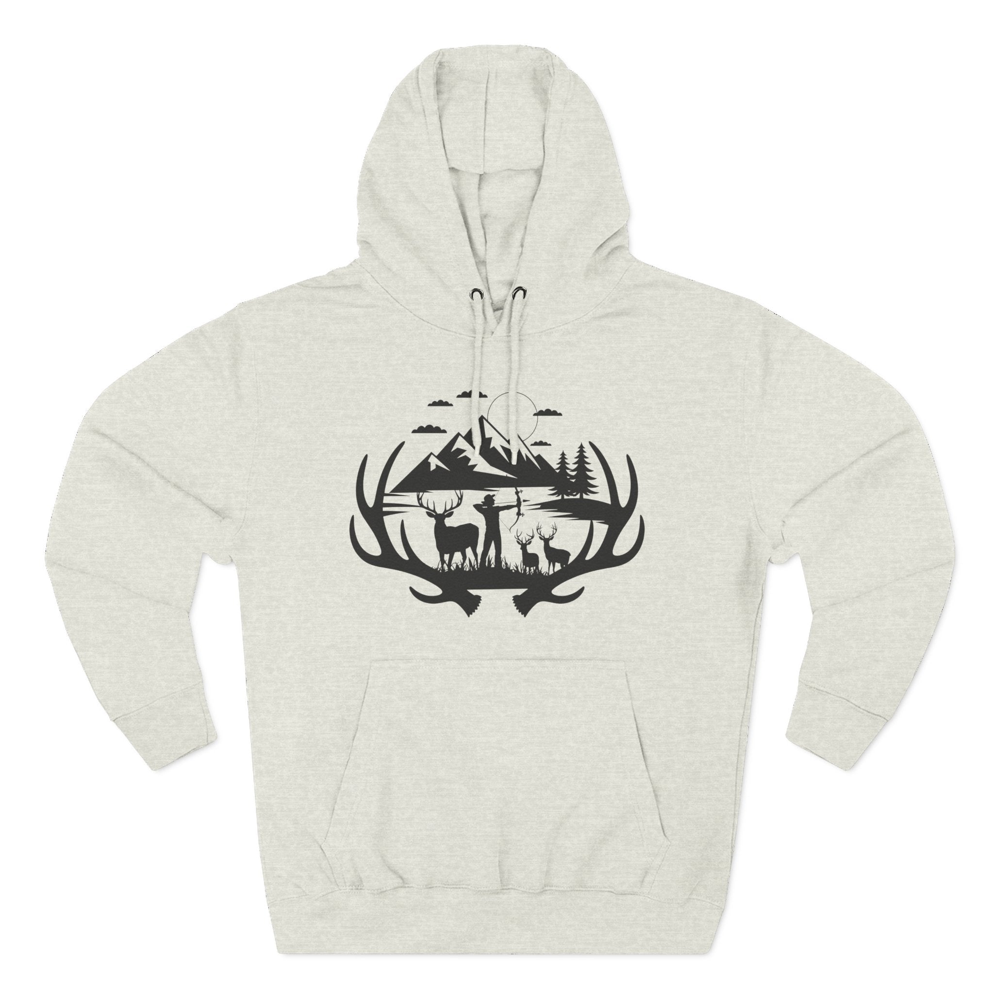 Deer Antler Mountain Hoodie — Rustic Outdoor Gift for Him Wildlife Graphic Pullover