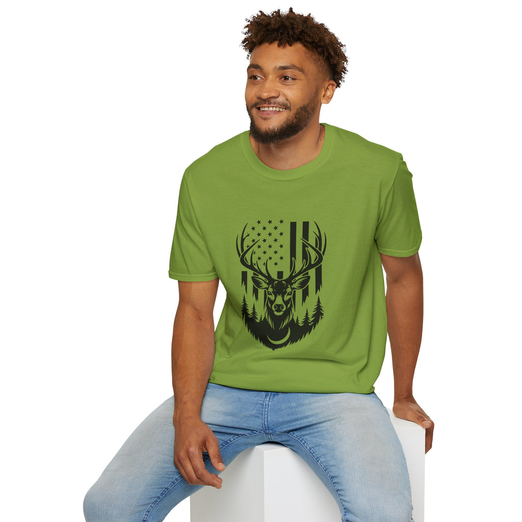Rustic American Flag Buck T-Shirt — Patriotic Hunting Gift for Men Wildlife Tee