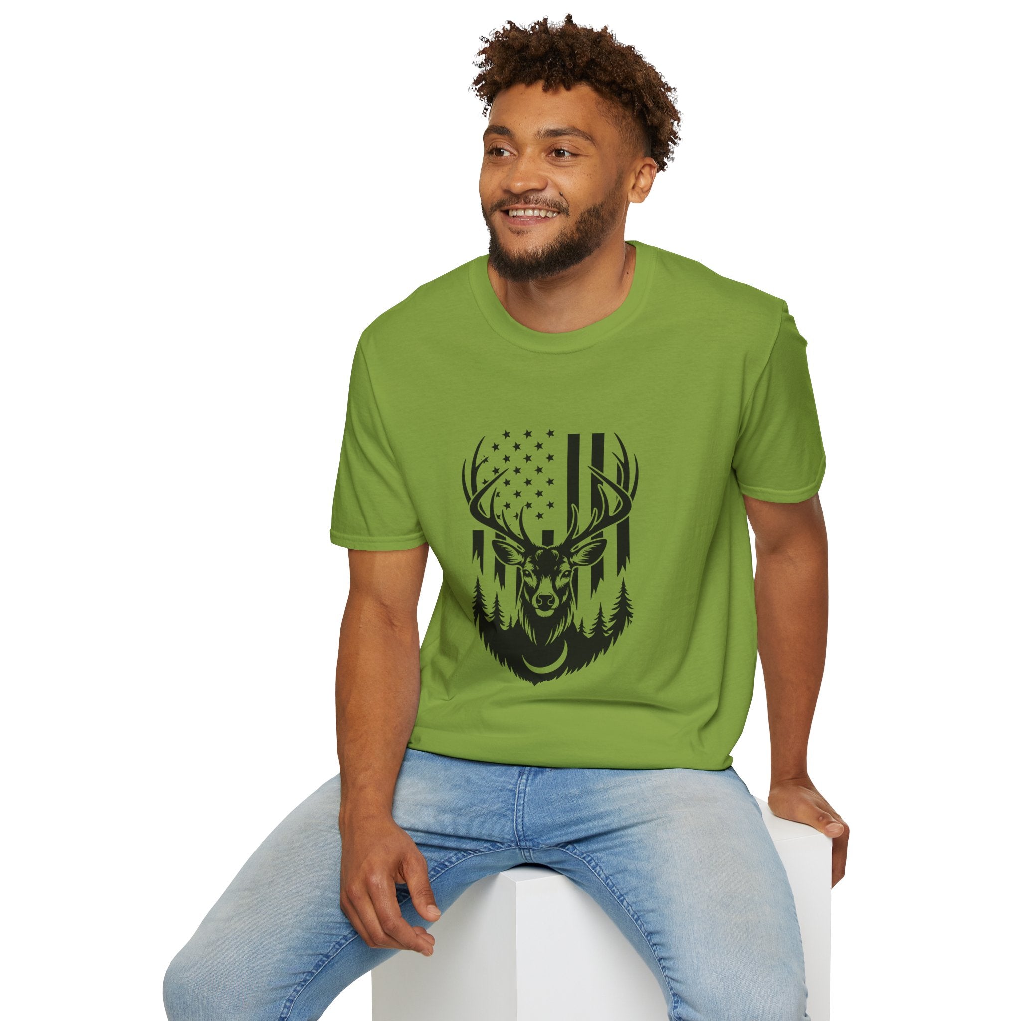 Rustic American Flag Buck T-Shirt — Patriotic Hunting Gift for Men Wildlife Tee