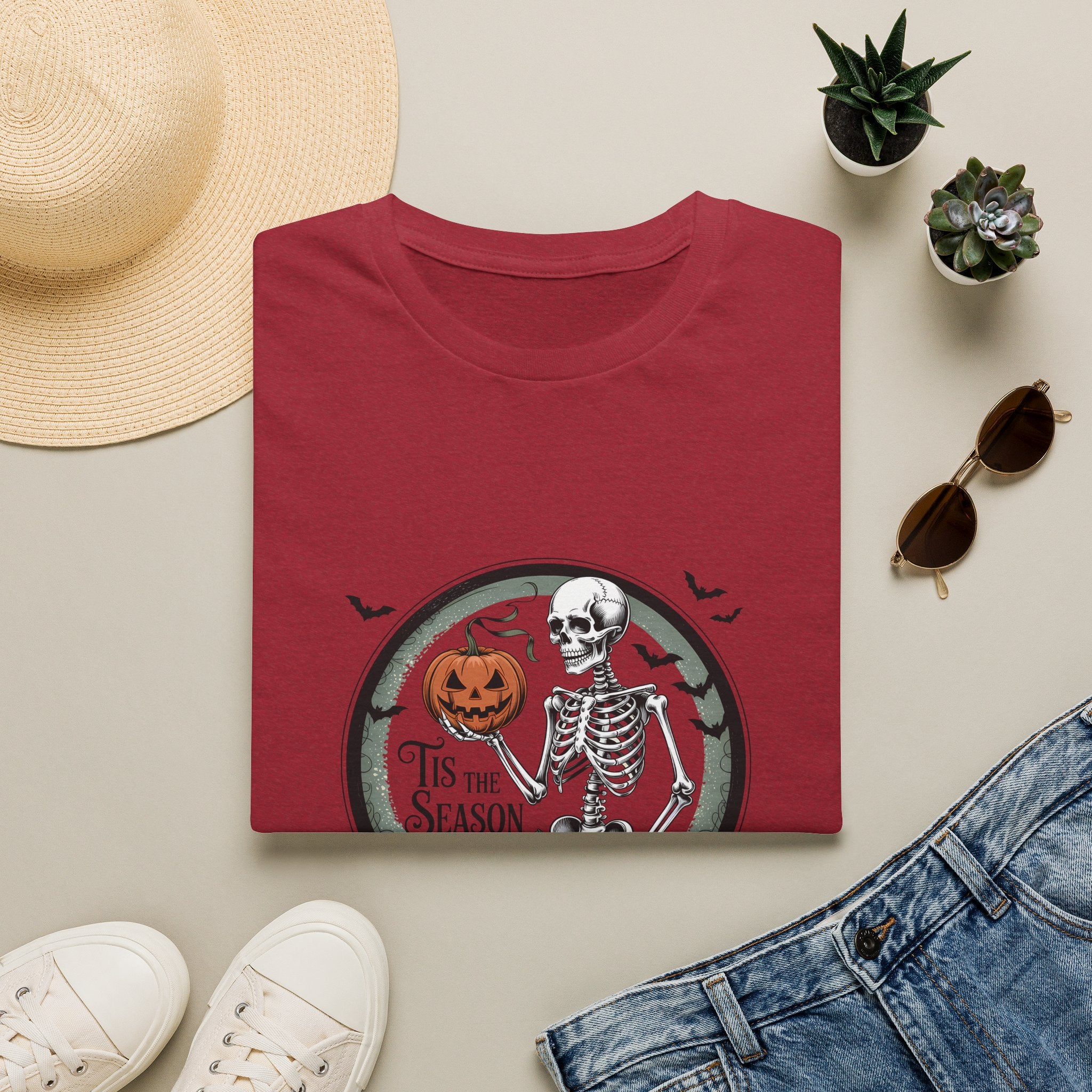 Tis the Season Skeleton Pumpkin T-Shirt — Funny Halloween Gift for Women Graphic Tee
