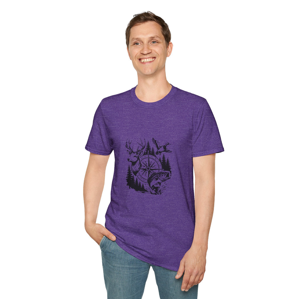 Outdoor Wildlife Compass T-Shirt — Deer Duck & Fish Nature Gift for Hunters