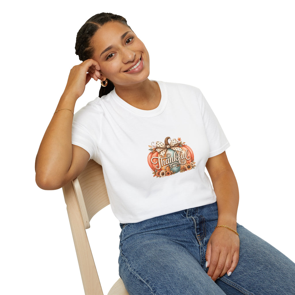 Thankful Pumpkin T-Shirt — Cute Fall Thanksgiving Gift for Women Graphic Tee