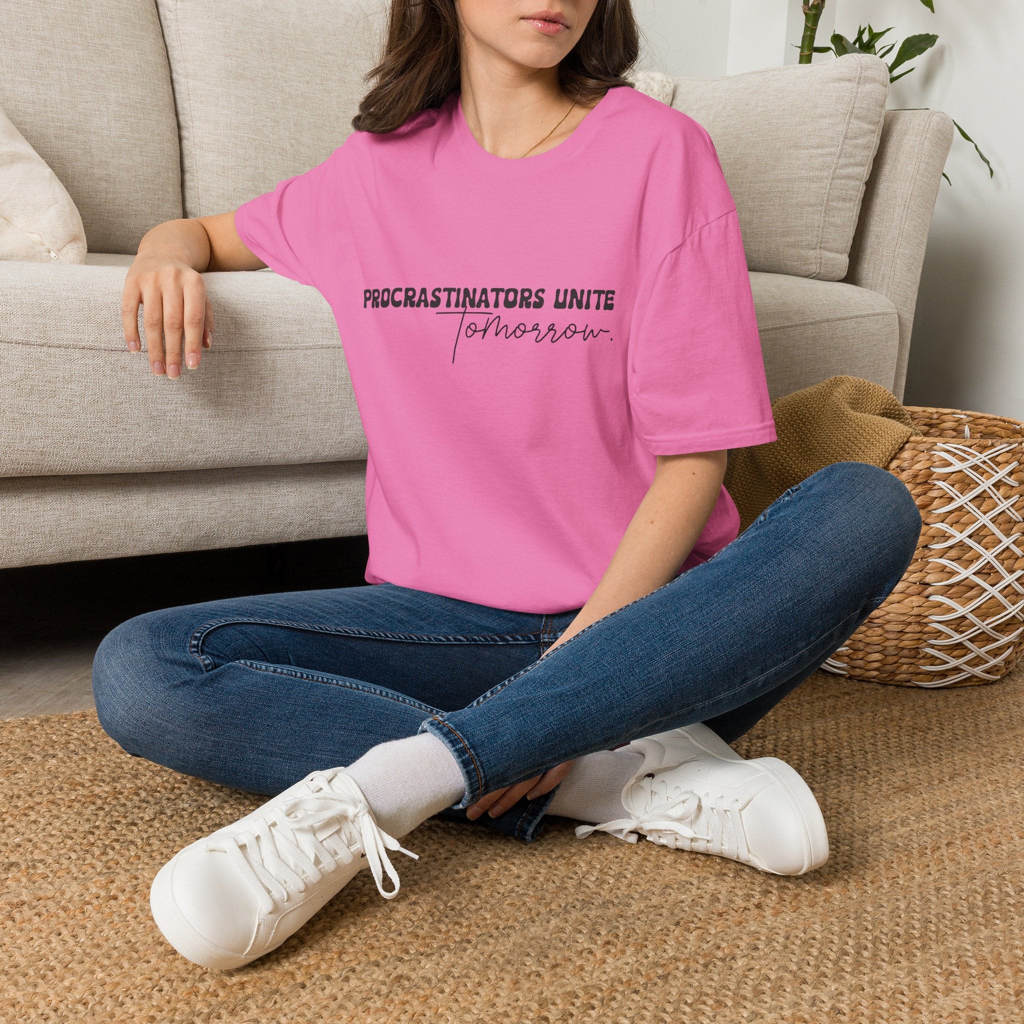 Procrastinators Unite Tomorrow T-Shirt — Funny Sarcastic Gift for Her Casual Tee