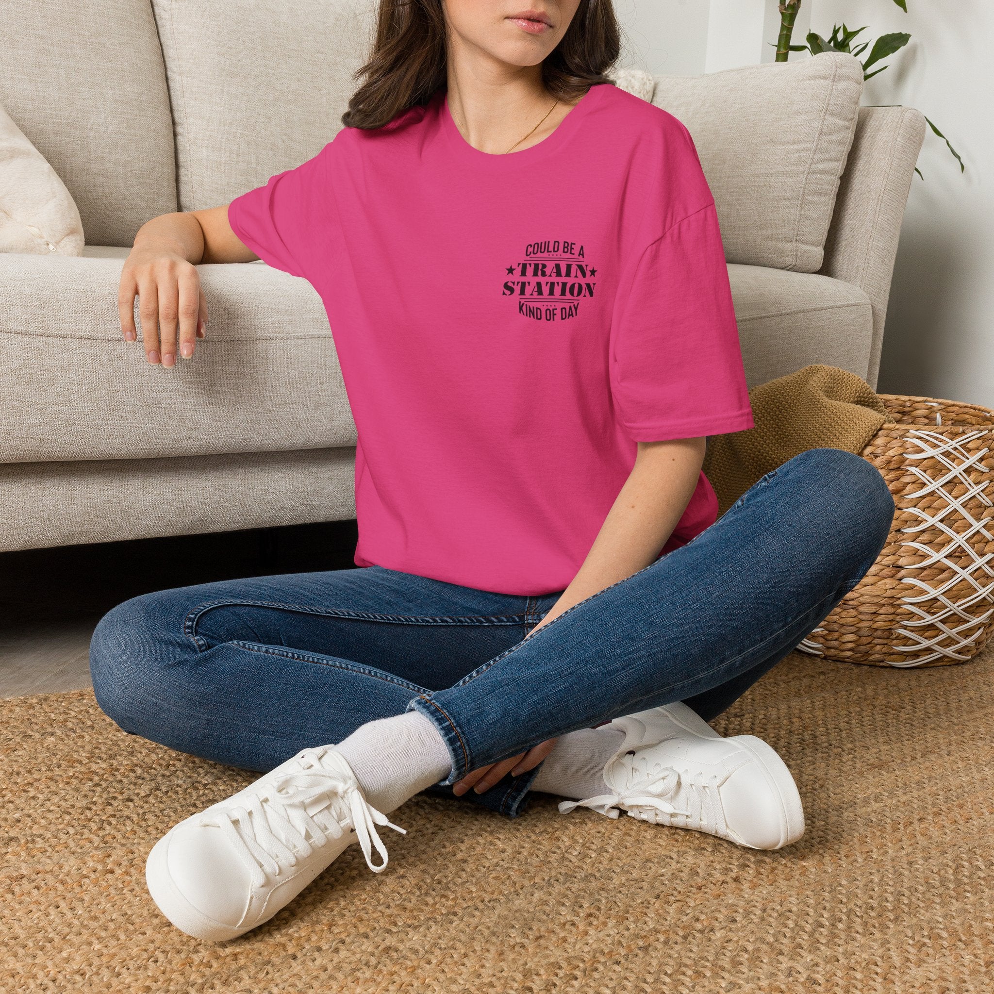 Could Be a Train Station Kind of Day T-Shirt — Funny Sarcastic Gift for Her Pocket Tee