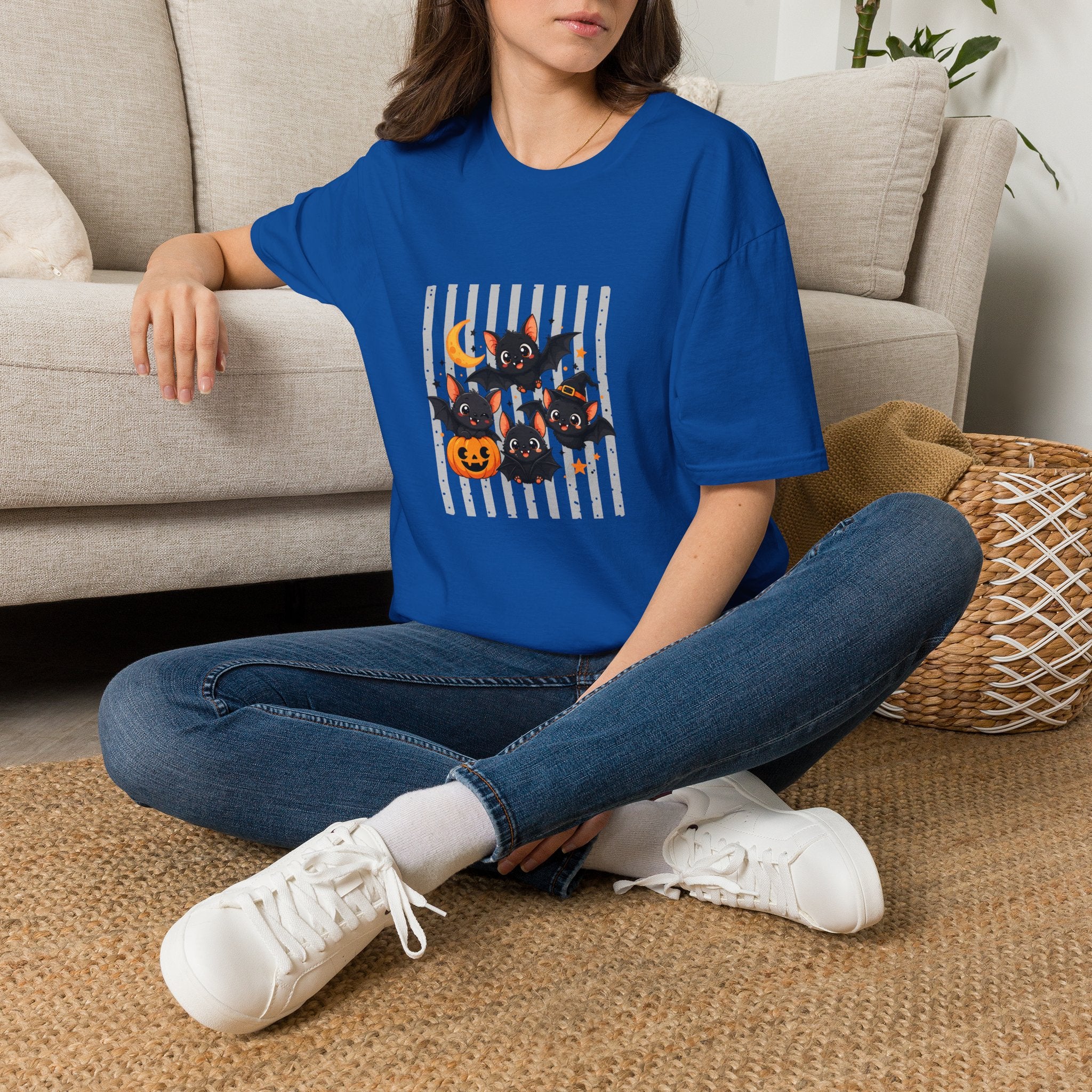 Halloween Bats Pumpkin Moon T-Shirt — Cute Spooky Gift for Women Graphic Tee