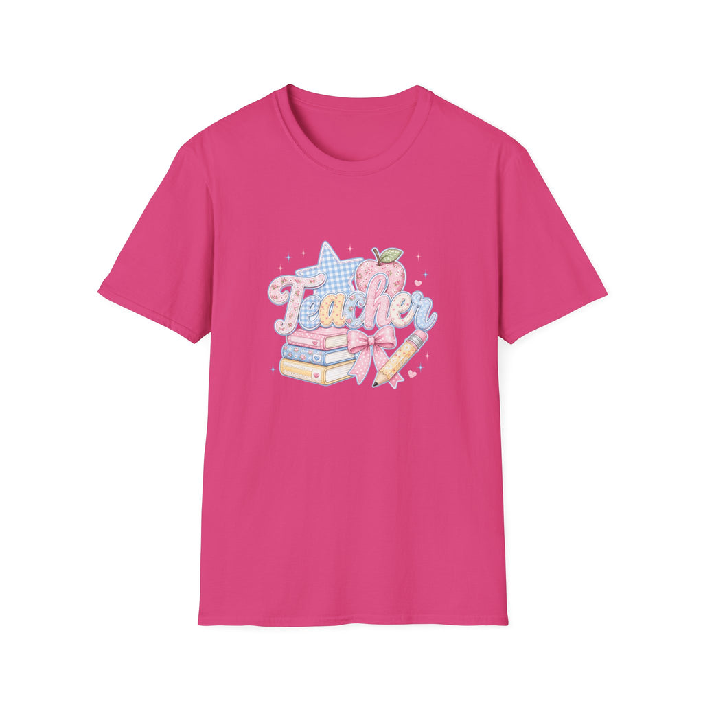 Cute Pastel Apple & Books Teacher T-Shirt — Funny Back-to-School Gift Graphic Tee