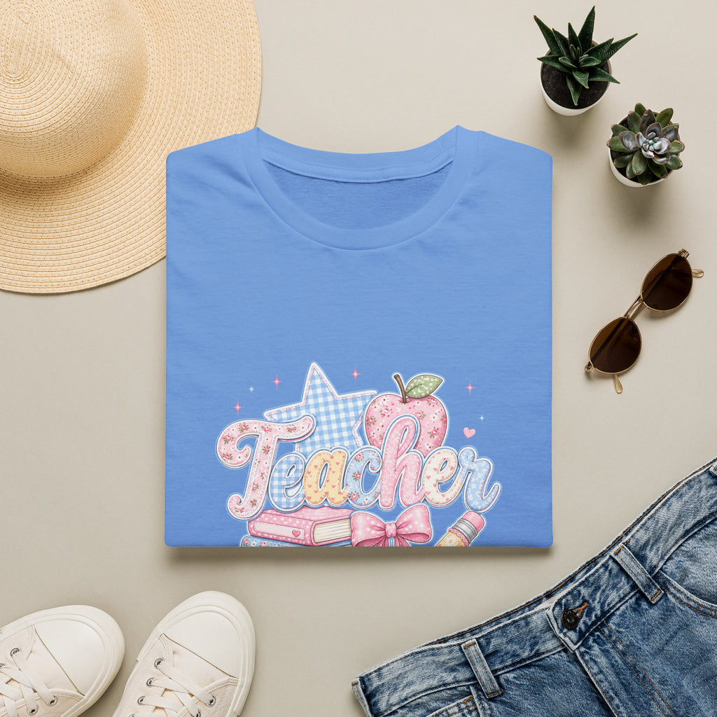 Cute Pastel Apple & Books Teacher T-Shirt — Funny Back-to-School Gift Graphic Tee