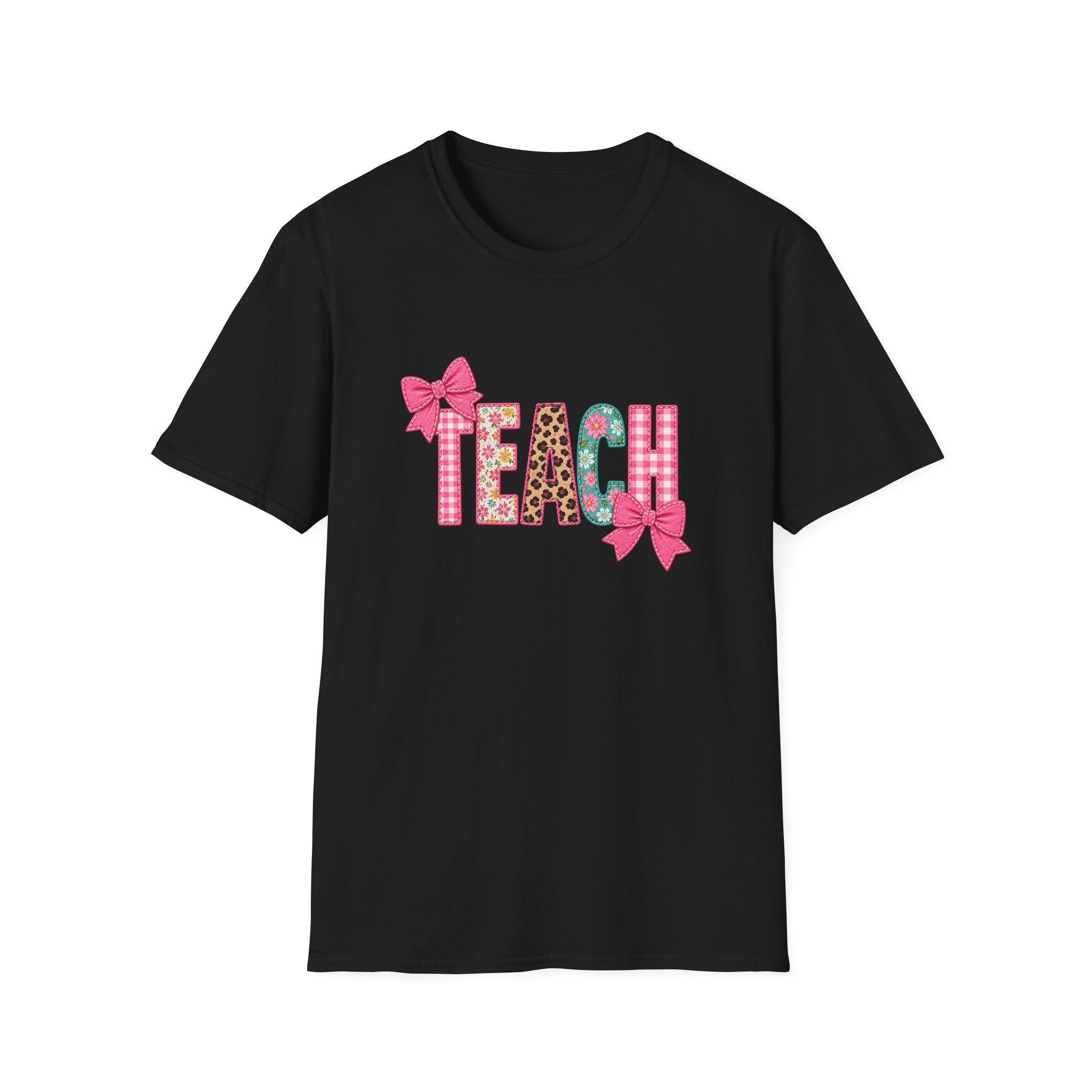 Floral Leopard TEACH T-Shirt — Cute Back-to-School Gift for Teachers Pink Bow Tee