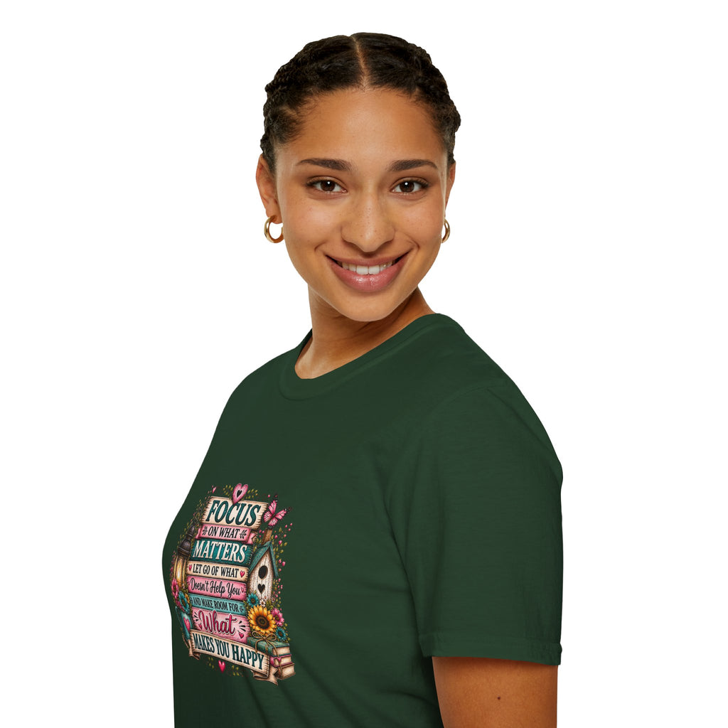 Focus on What Matters Floral T-Shirt — Inspirational Motivational Gift for Women Tee
