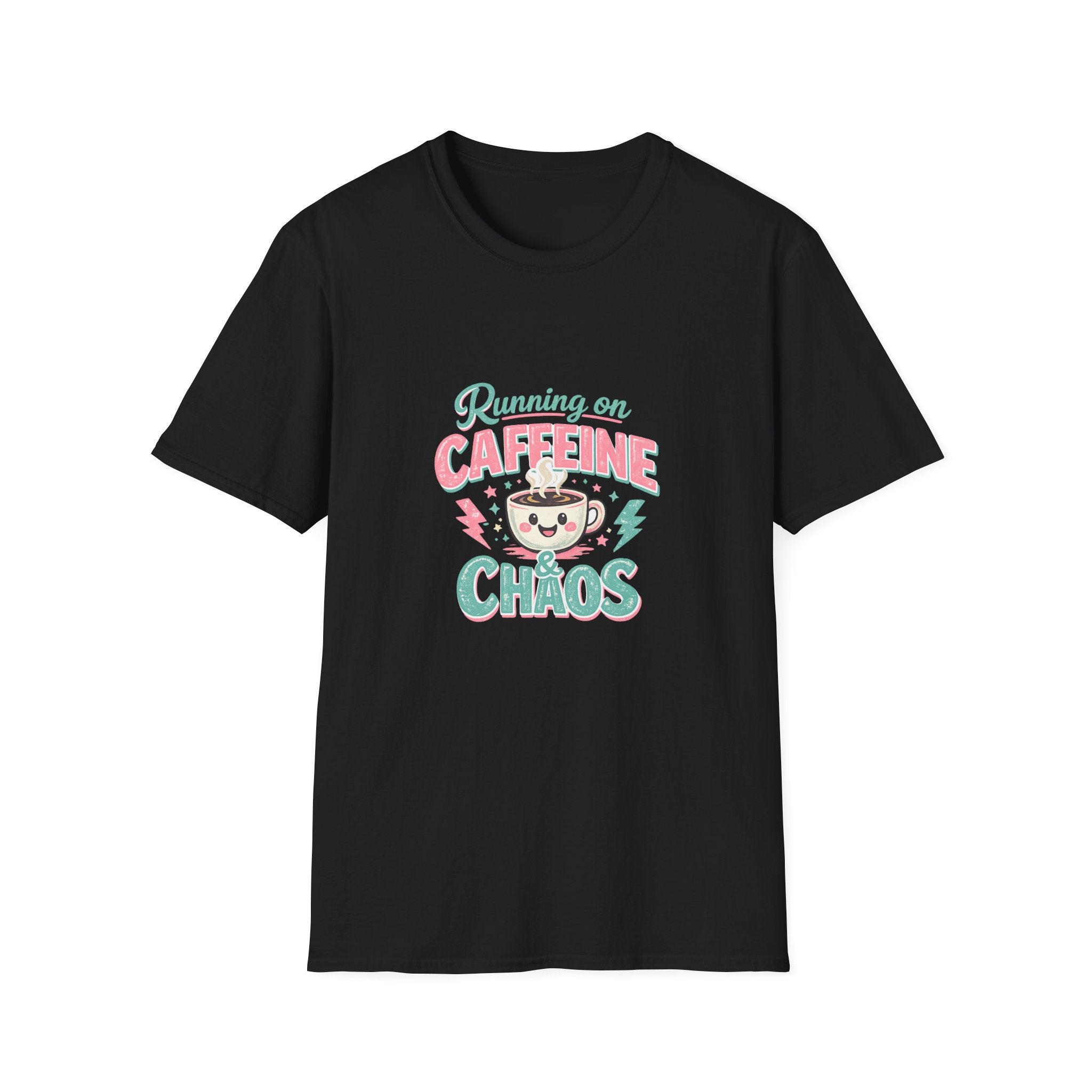 Running on Caffeine & Chaos T-Shirt — Funny Gift for Coffee Loving Moms Graphic Tee