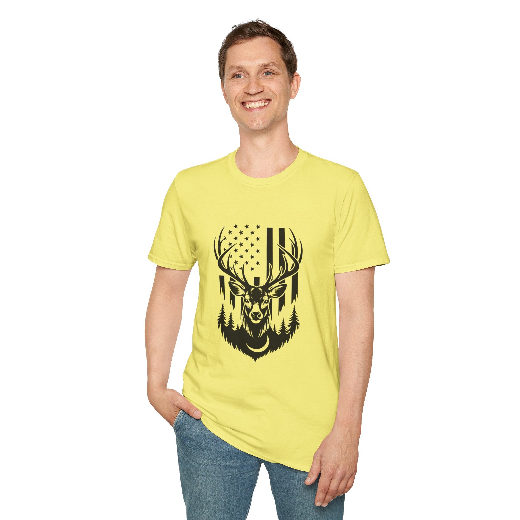 Rustic American Flag Buck T-Shirt — Patriotic Hunting Gift for Men Wildlife Tee