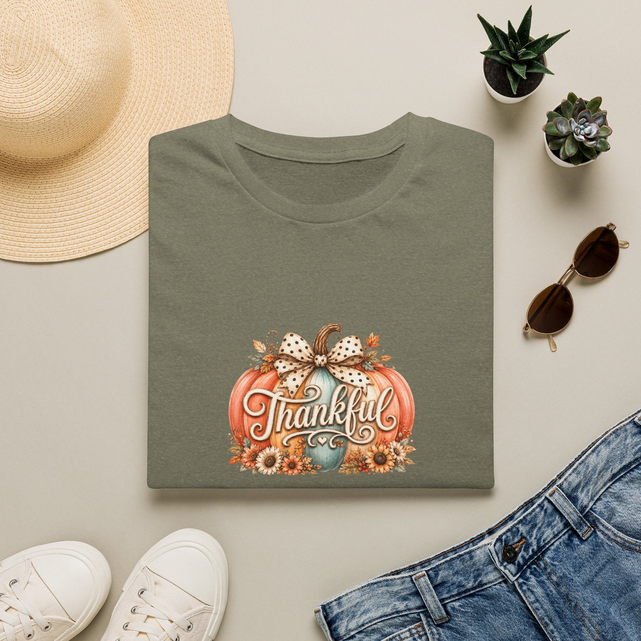 Thankful Pumpkin T-Shirt — Cute Fall Thanksgiving Gift for Women Graphic Tee