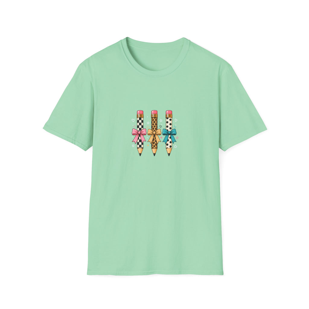Pencil Trio Graphic T-Shirt — Cute Patterned Pencils with Bows