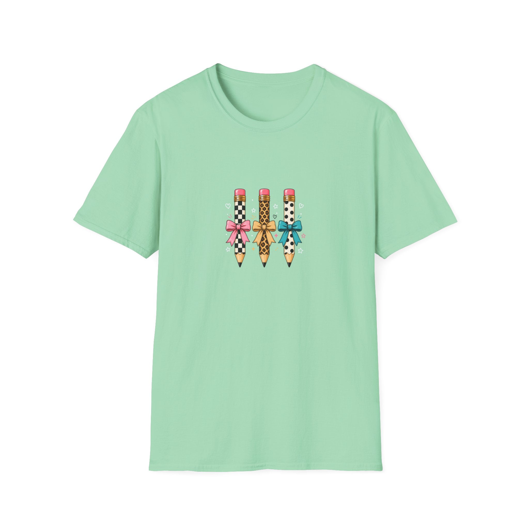 Pencil Trio Graphic T-Shirt — Cute Patterned Pencils with Bows