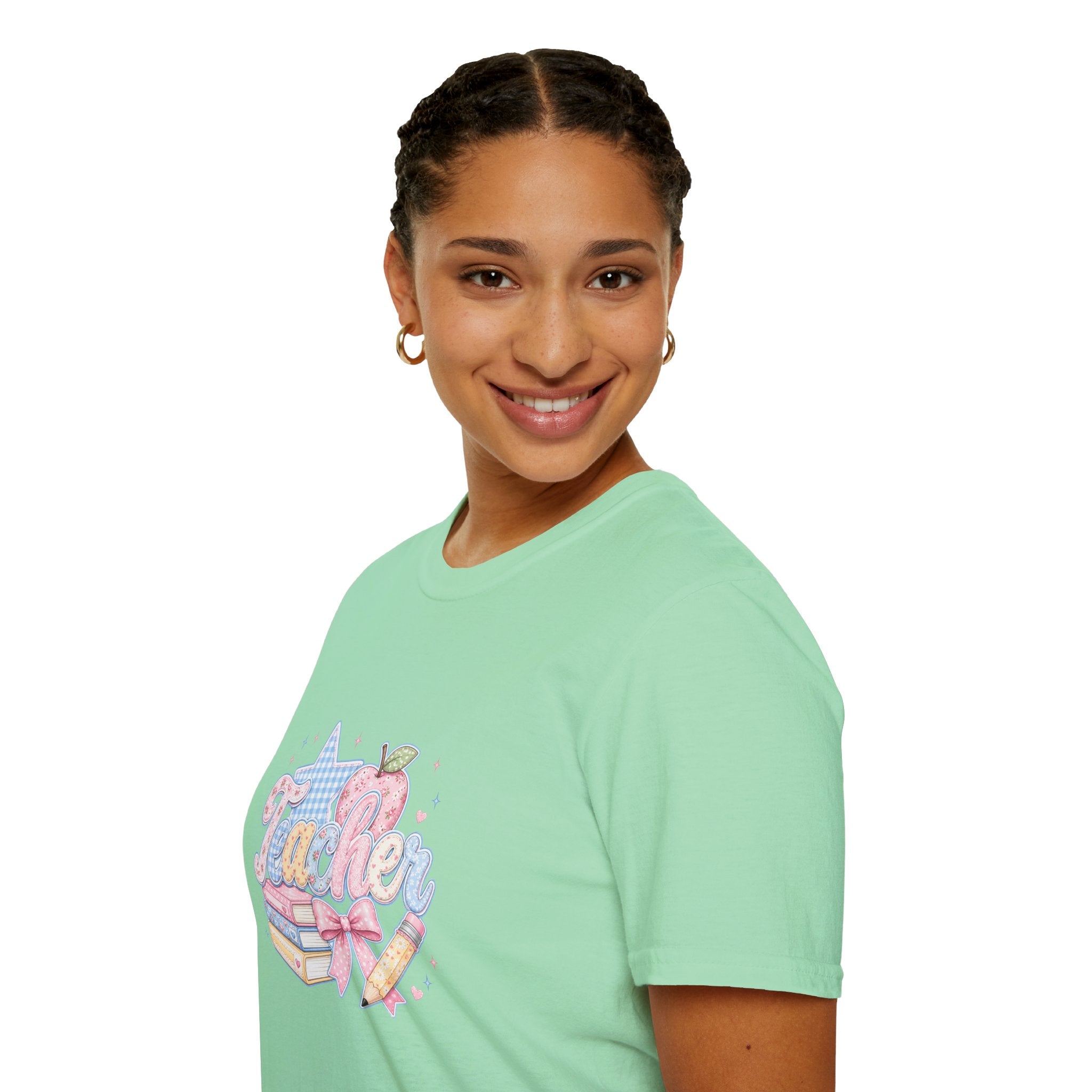 Cute Pastel Apple & Books Teacher T-Shirt — Funny Back-to-School Gift Graphic Tee