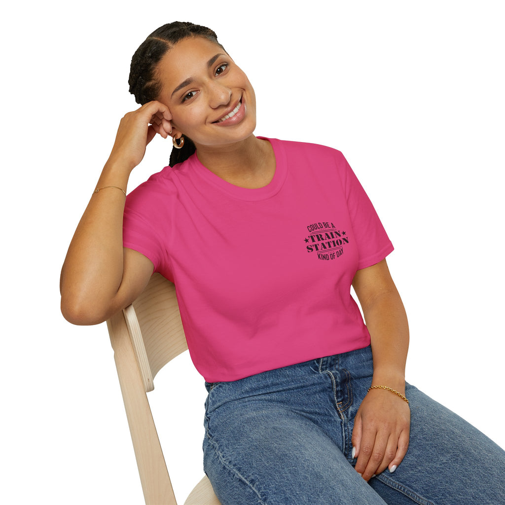 Could Be a Train Station Kind of Day T-Shirt — Funny Sarcastic Gift for Her Pocket Tee