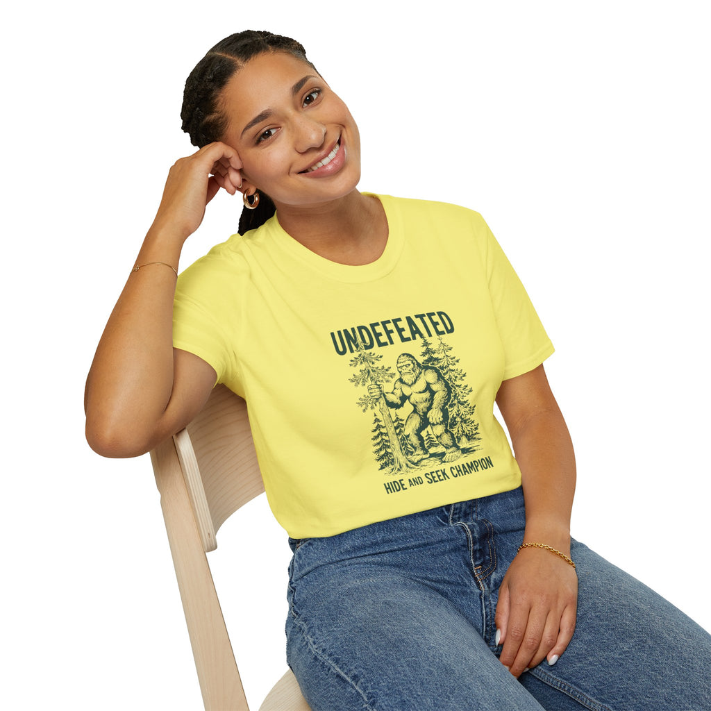 Undefeated Bigfoot T-Shirt — 'Hide and Seek Champion' Graphic Tee