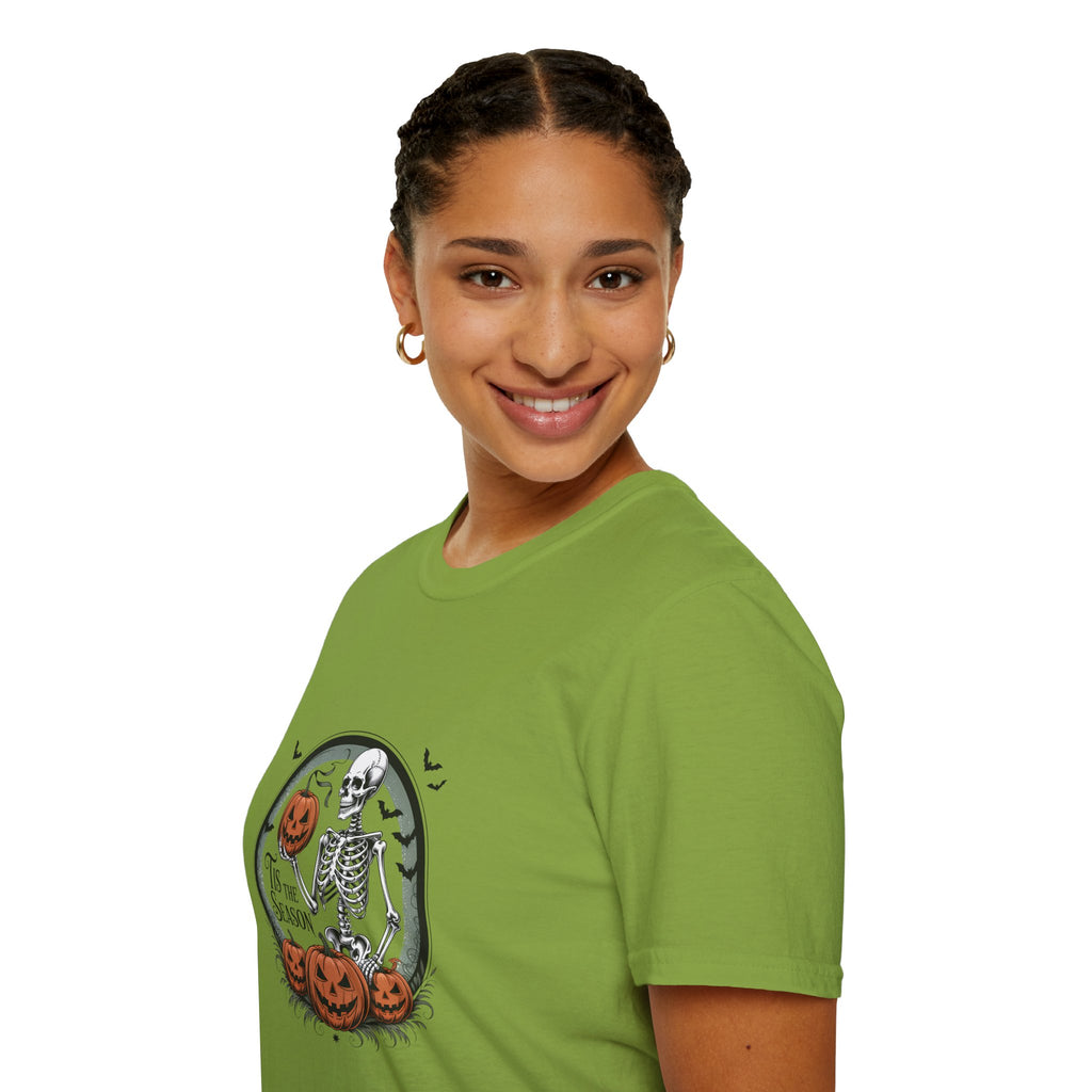 Tis the Season Skeleton Pumpkin T-Shirt — Funny Halloween Gift for Women Graphic Tee