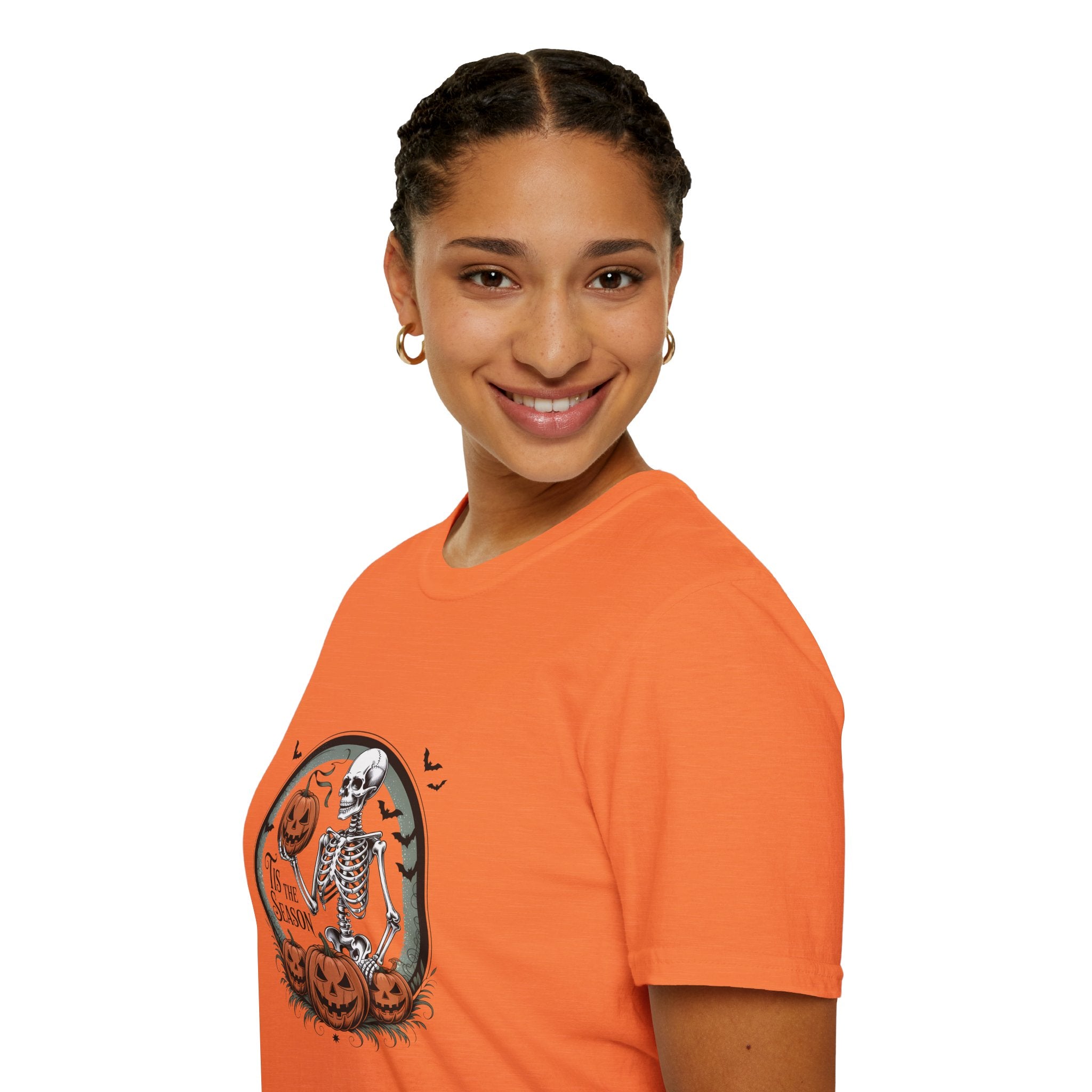 Tis the Season Skeleton Pumpkin T-Shirt — Funny Halloween Gift for Women Graphic Tee