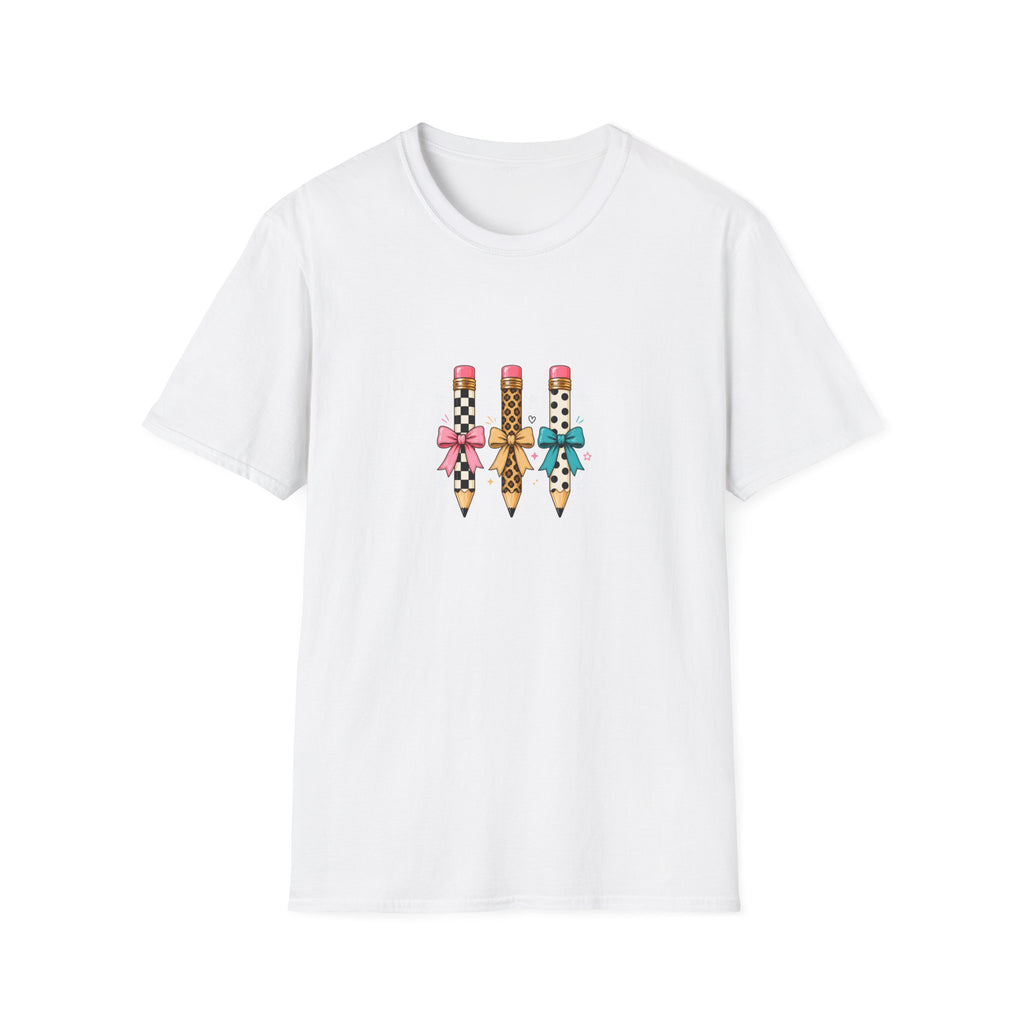 Pencil Trio Graphic T-Shirt — Cute Patterned Pencils with Bows