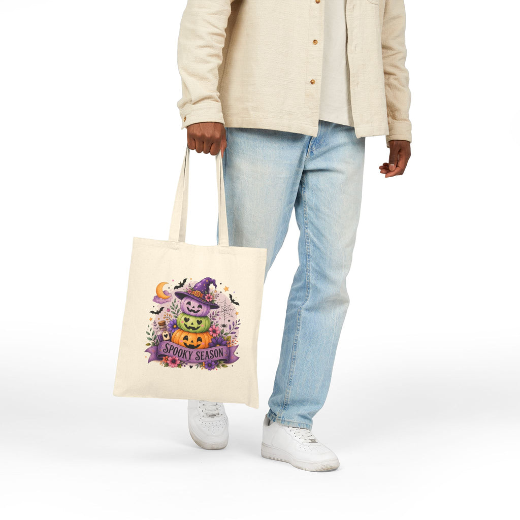 Spooky Season Jack-o'-Lantern Canvas Tote Bag — Cute Halloween Gift for Women