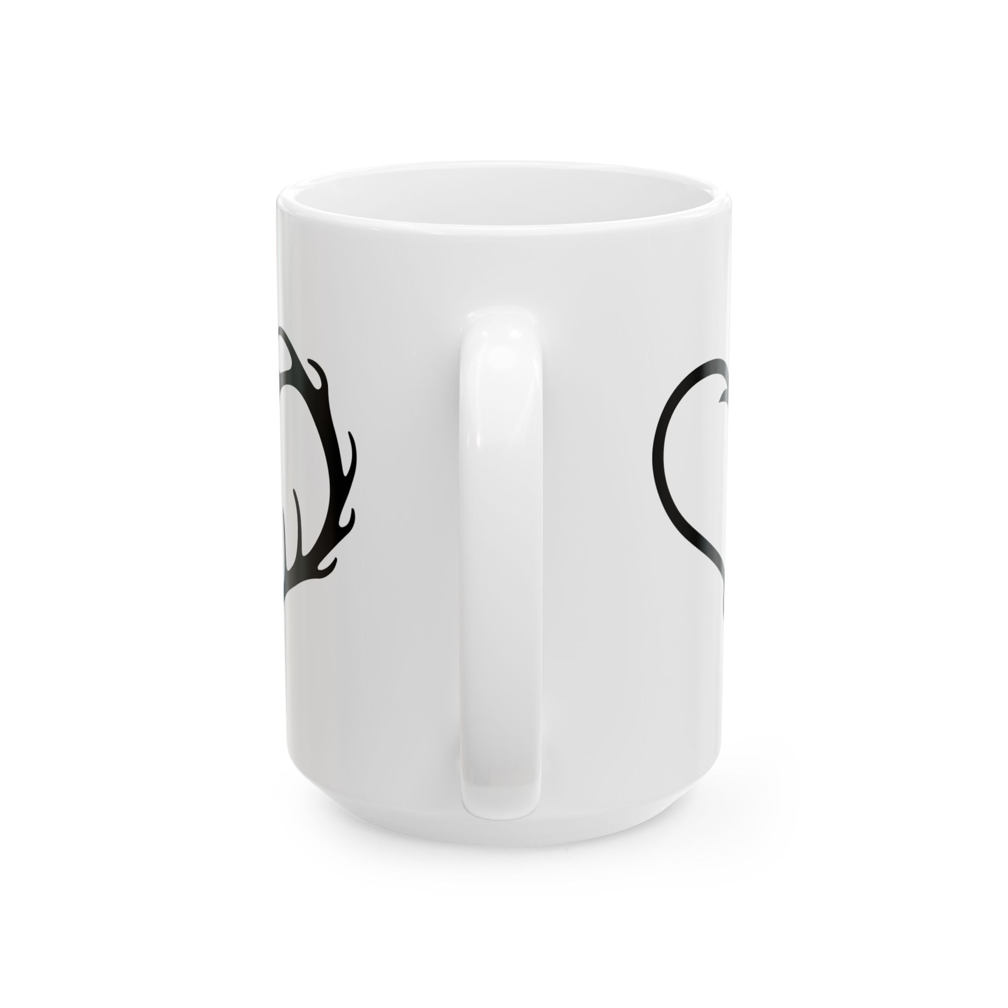 Antler Heart Ceramic Mug — Rustic Deer & Fishing Hook Gift for Him Coffee Cup 11oz 15oz