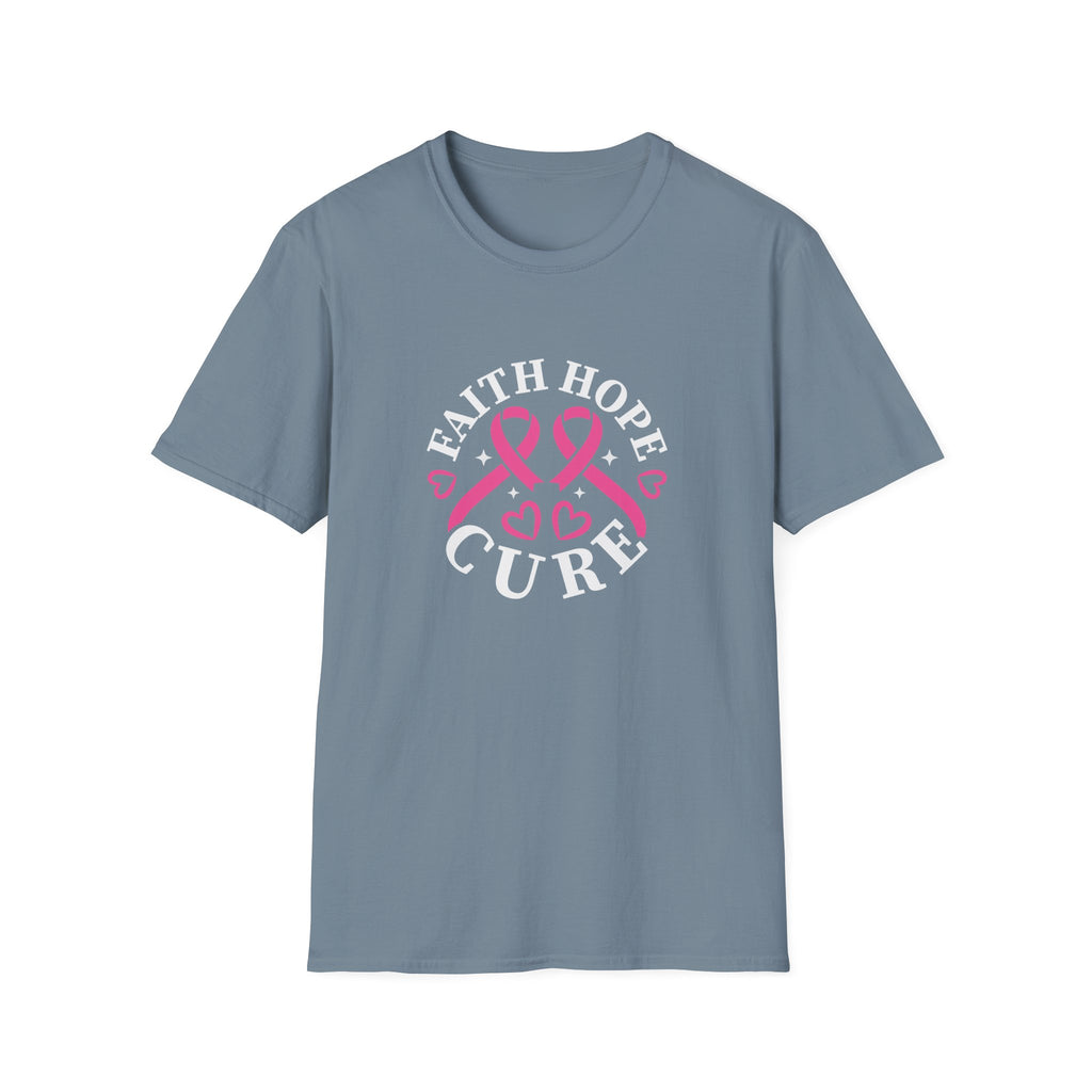 Faith Hope Cure Breast Cancer Awareness T-Shirt — Pink Ribbon Gift for Her Support Graphic Tee
