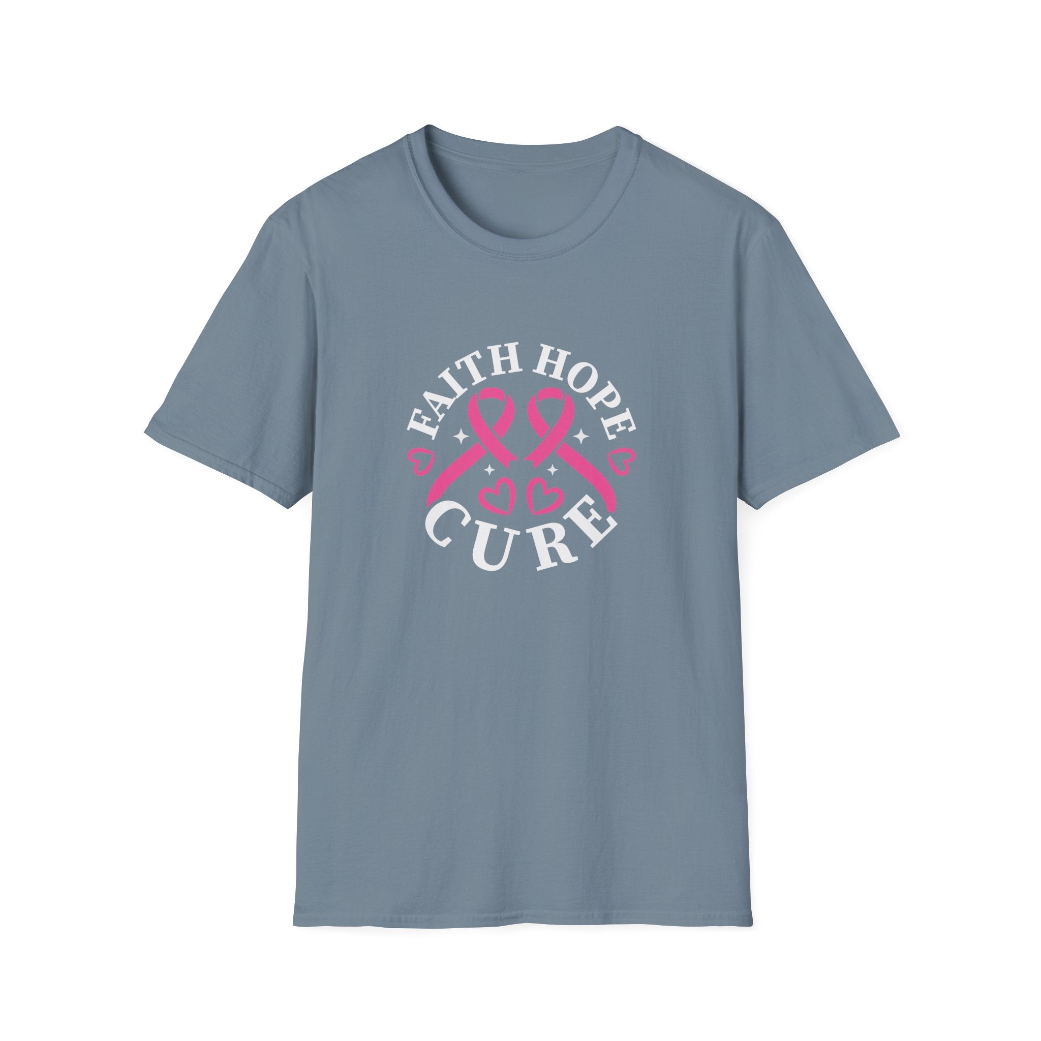 Faith Hope Cure Breast Cancer Awareness T-Shirt — Pink Ribbon Gift for Her Support Graphic Tee