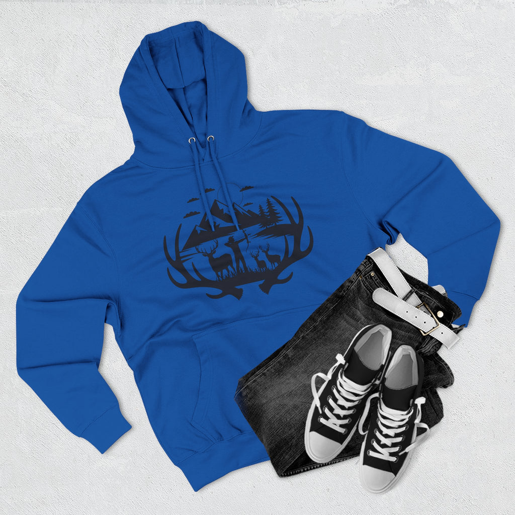 Deer Antler Mountain Hoodie — Rustic Outdoor Gift for Him Wildlife Graphic Pullover