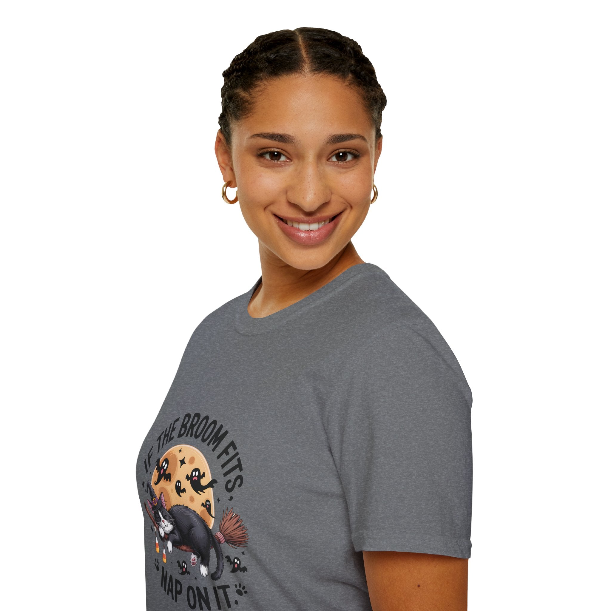 If the Broom Fits Nap on It Cat T-Shirt — Funny Halloween Gift for Women Witchy Tee