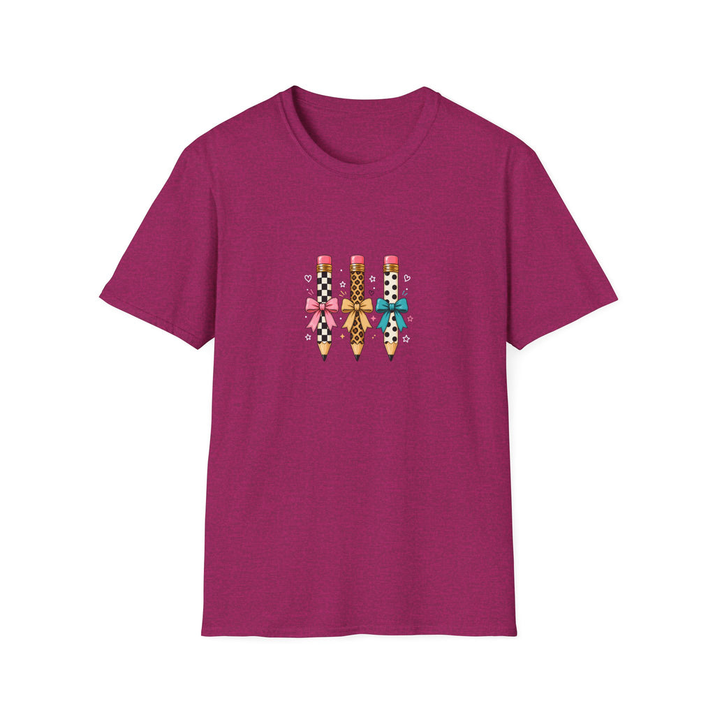 Pencil Trio Graphic T-Shirt — Cute Patterned Pencils with Bows