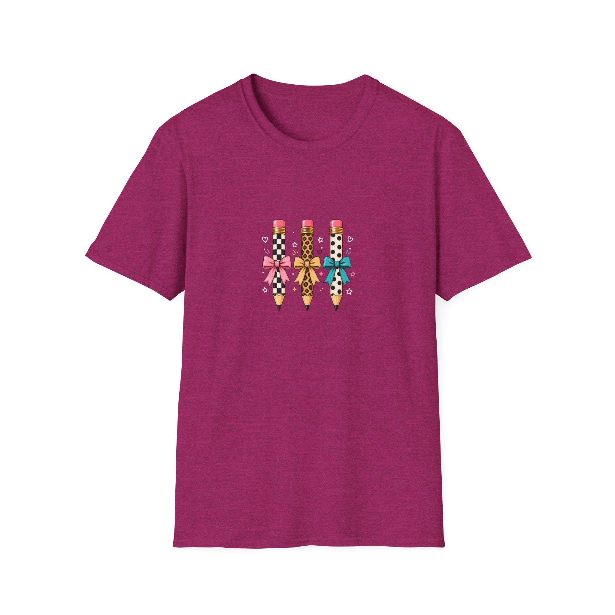 Pencil Trio Graphic T-Shirt — Cute Patterned Pencils with Bows