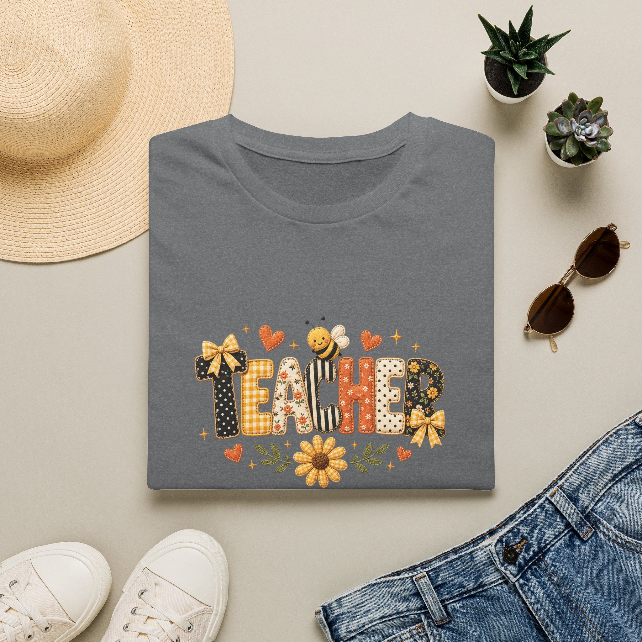 Teacher Floral Bee T-Shirt — Cute Back-to-School Gift for Teachers Graphic Tee