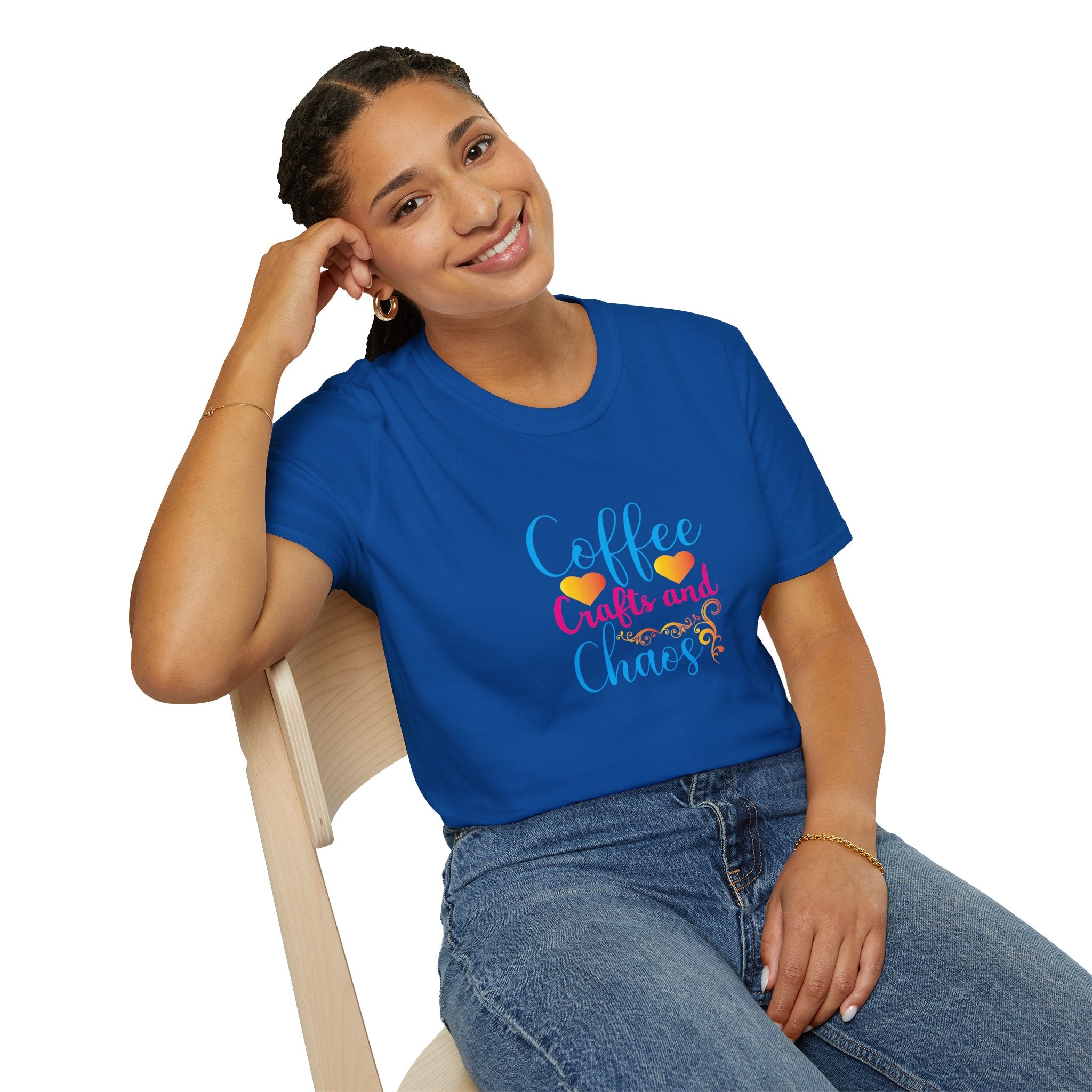 Coffee Crafts and Chaos T-Shirt — Funny Gift for Crafty Women Sarcastic Graphic Tee