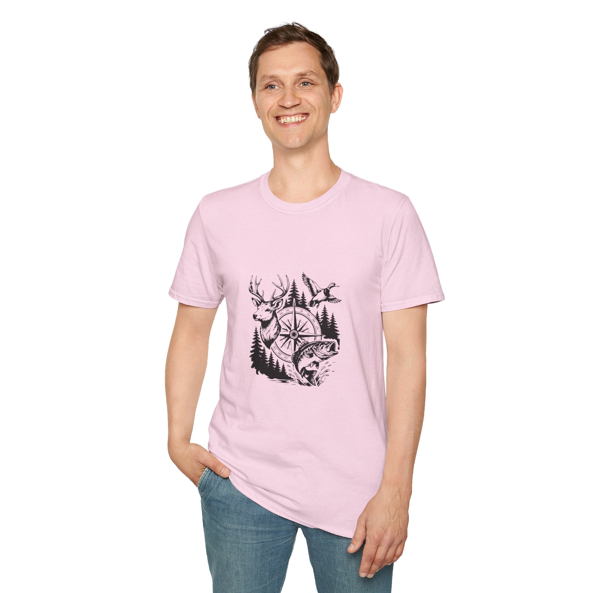 Outdoor Wildlife Compass T-Shirt — Deer Duck & Fish Nature Gift for Hunters