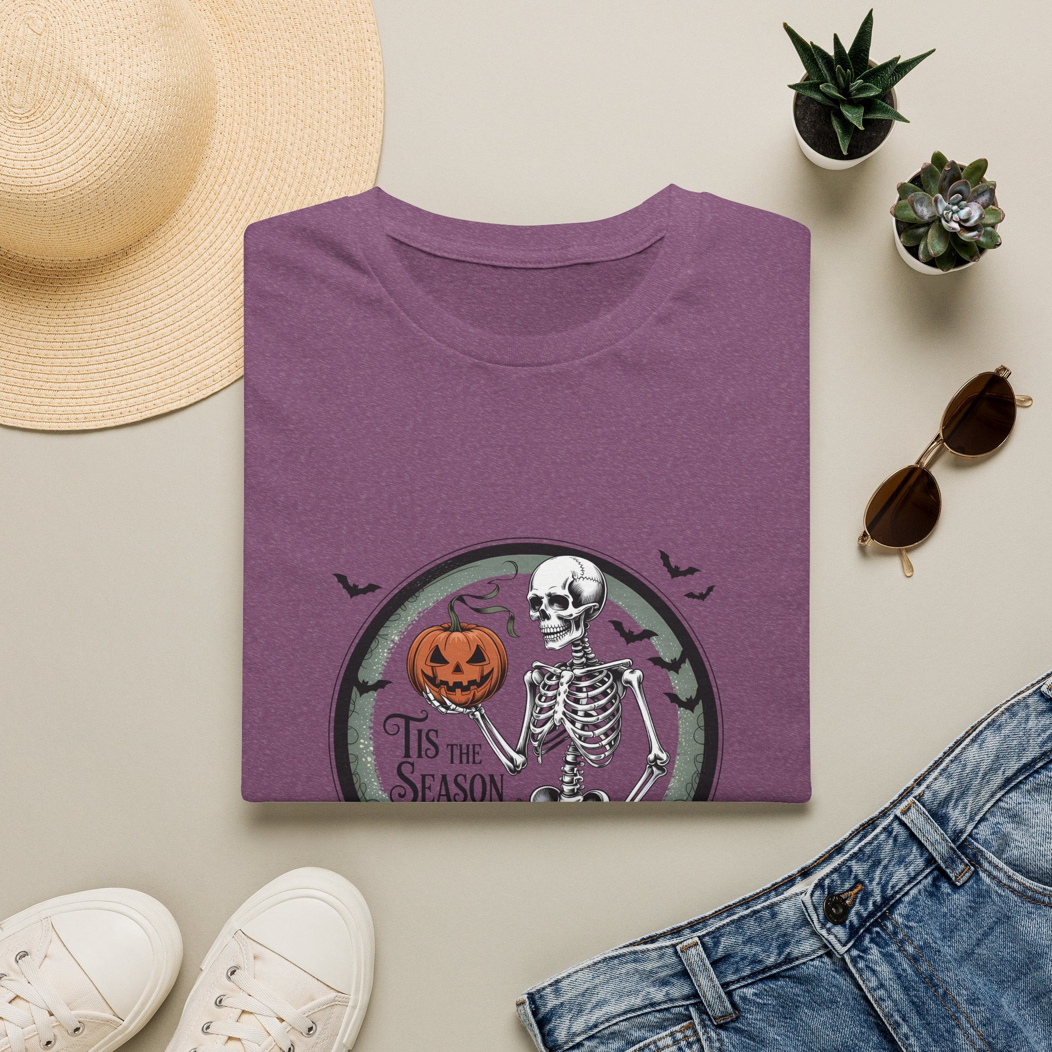Tis the Season Skeleton Pumpkin T-Shirt — Funny Halloween Gift for Women Graphic Tee