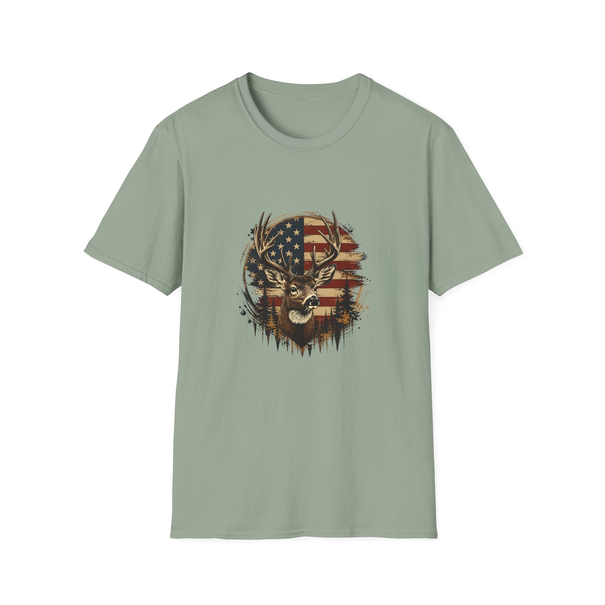 American Flag Deer T-Shirt — Patriotic Buck Gift for Hunters Men's Graphic Tee