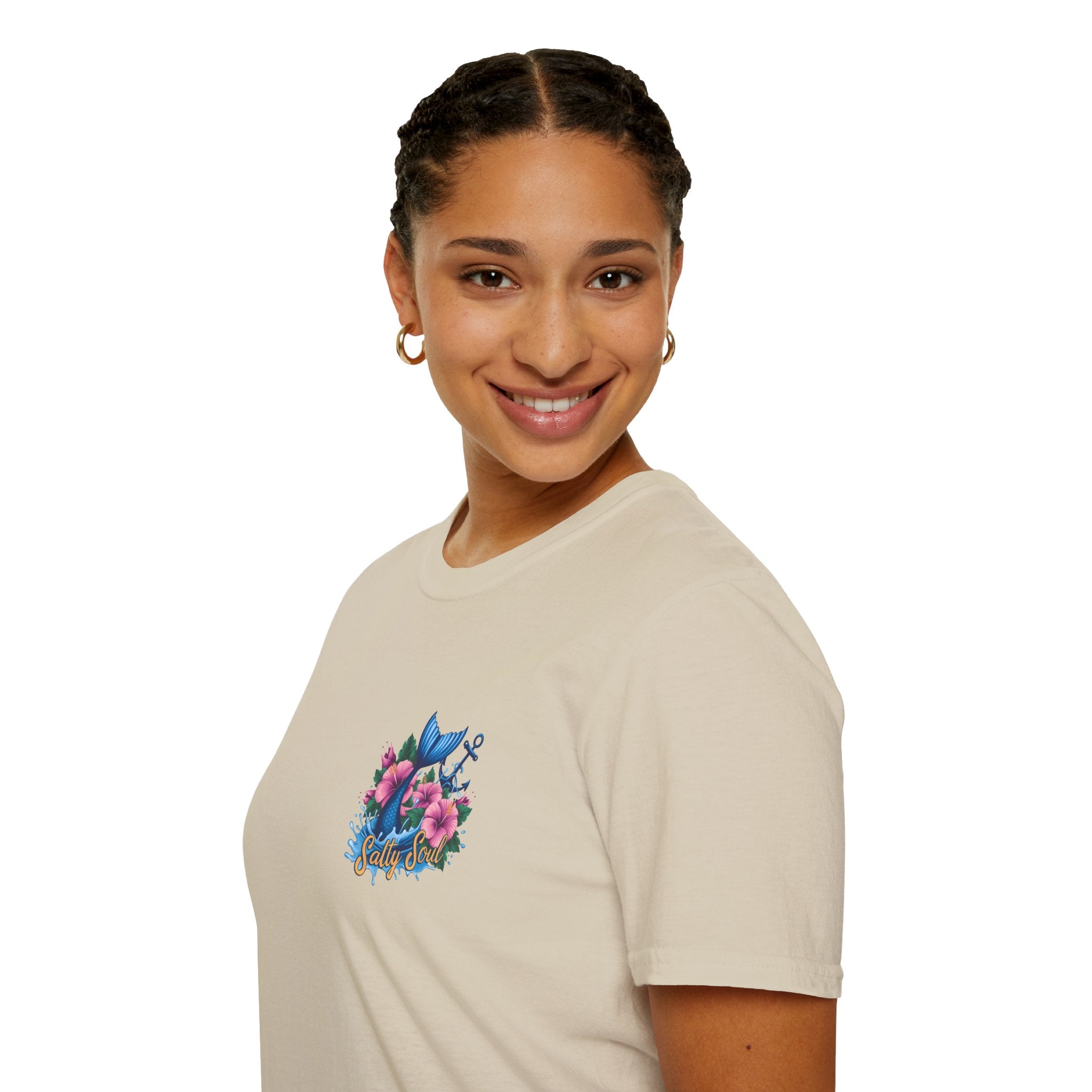 Salty Soul Mermaid Anchor Floral T-Shirt — Cute Beach Gift for Women Nautical Tee