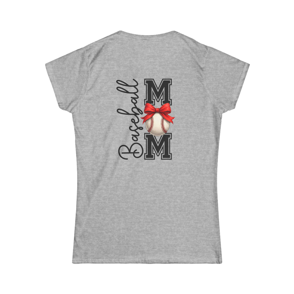 Baseball Mom Script T-Shirt — Cute Bow Gift for Sports Moms Game Day Tee