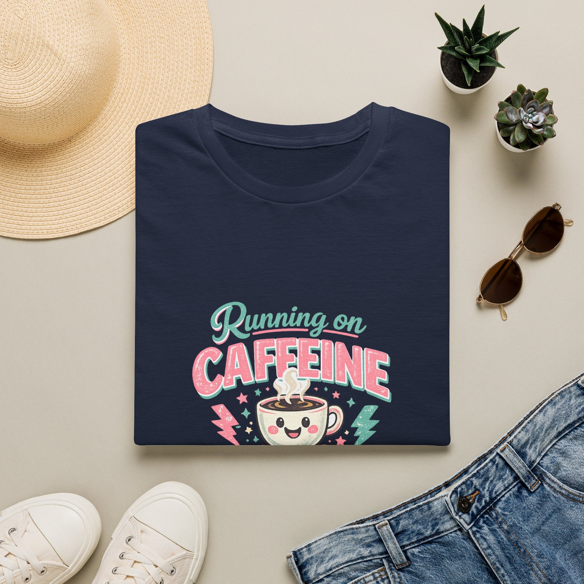 Running on Caffeine & Chaos T-Shirt — Funny Gift for Coffee Loving Moms Graphic Tee