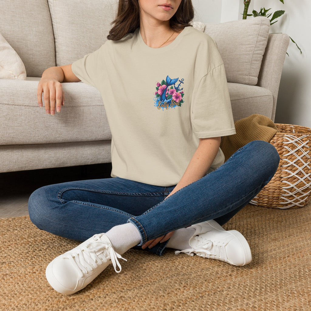Salty Soul Mermaid Anchor Floral T-Shirt — Cute Beach Gift for Women Nautical Tee