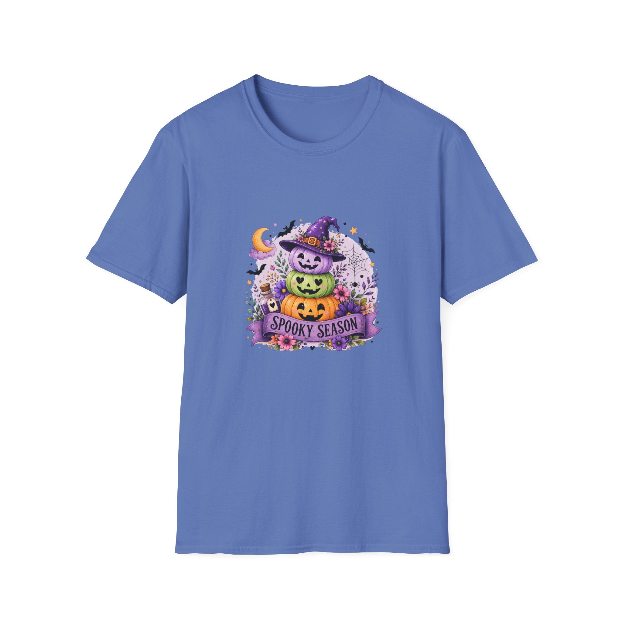 Spooky Season Pumpkin Stack T-Shirt — Cute Halloween Gift for Women Witch Hat Tee