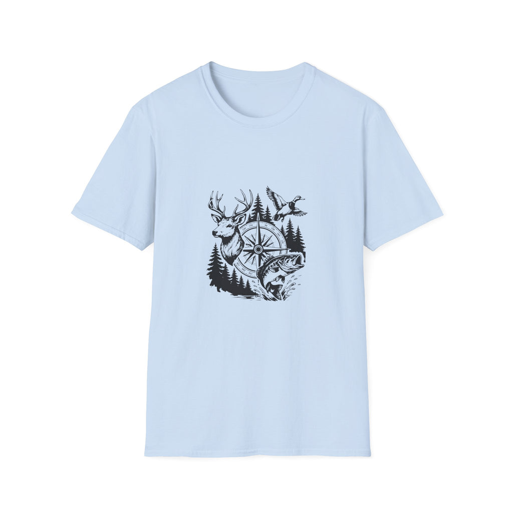 Outdoor Wildlife Compass T-Shirt — Deer Duck & Fish Nature Gift for Hunters