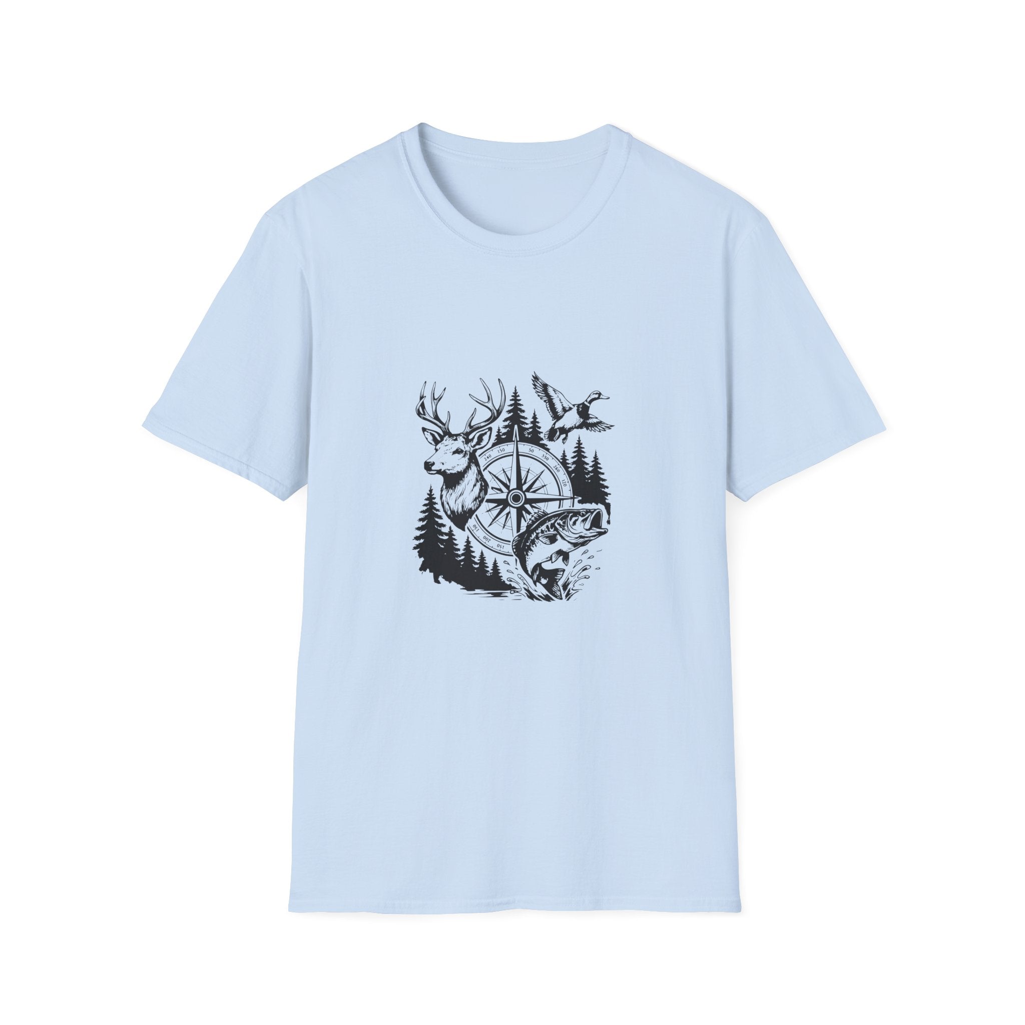 Outdoor Wildlife Compass T-Shirt — Deer Duck & Fish Nature Gift for Hunters
