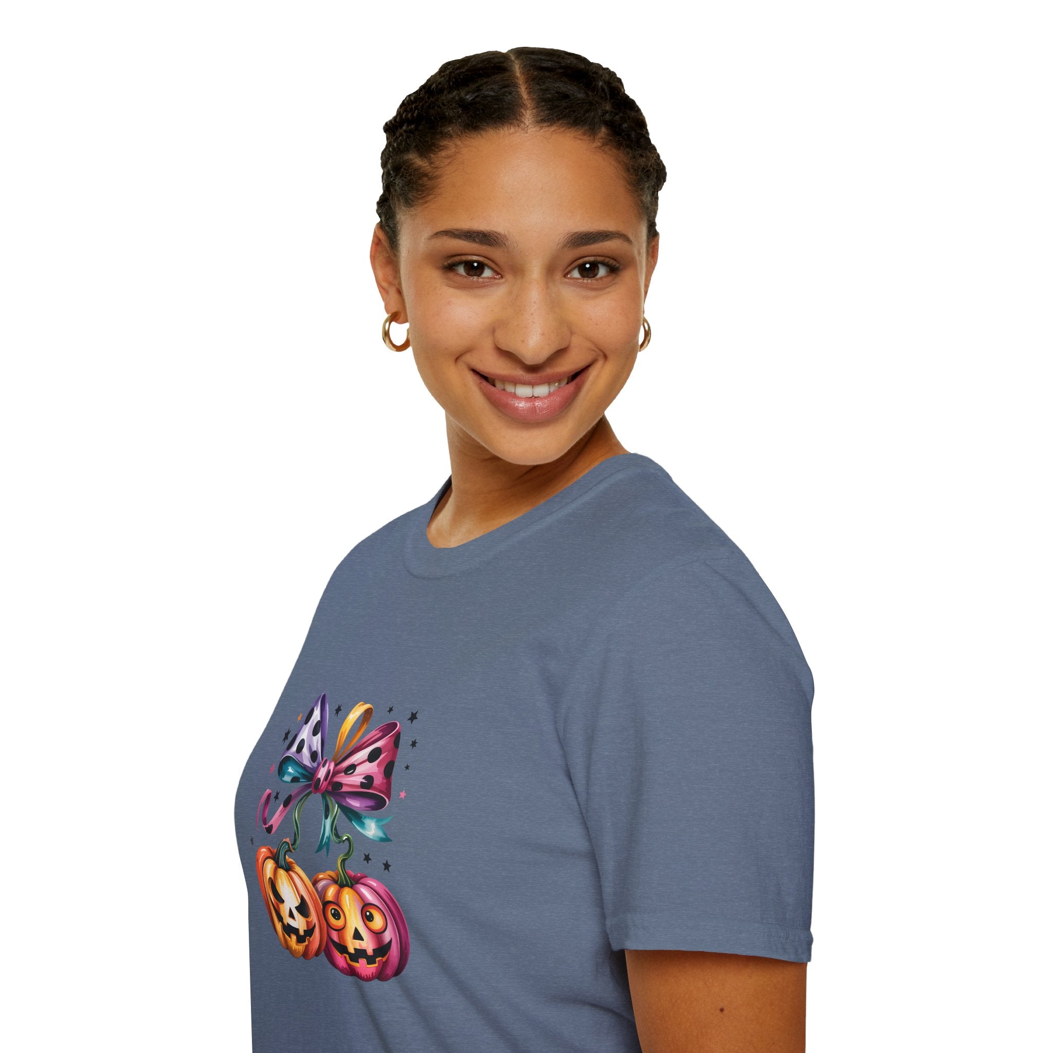 Halloween Pumpkin Bow T-Shirt — Cute Colorful Gift for Women Jack-O'-Lantern Tee
