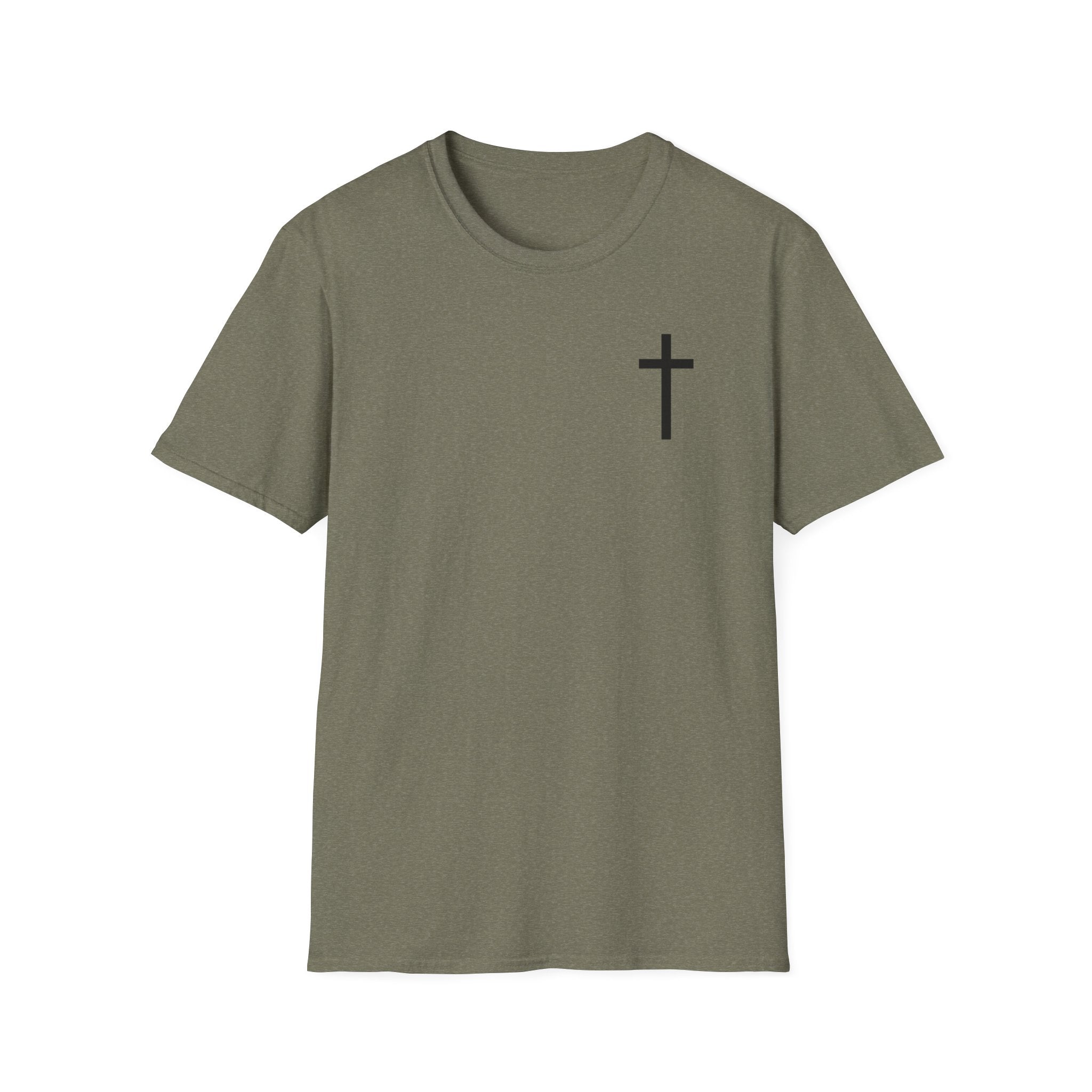 Man of Faith Rooted in Christ T-Shirt — Christian Gift for Him Flag & Cross Back Print Graphic Tee